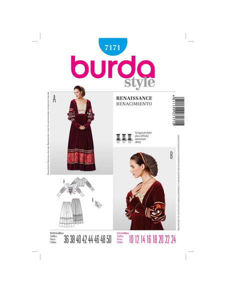 Patron Burda Carnaval 7171 - Déguisement Historique Robe Renaissance Femme