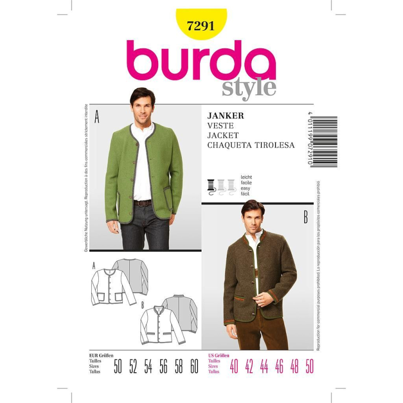 Patron Burda 7291 - Veste à boutons