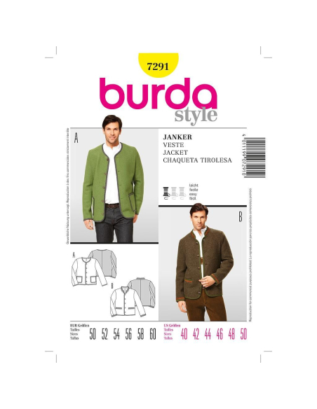 Patron Burda 7291 - Veste à boutons