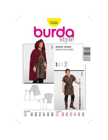 Patron Burda Carnaval 7333 - Déguisement Historique Robin des bois Homme