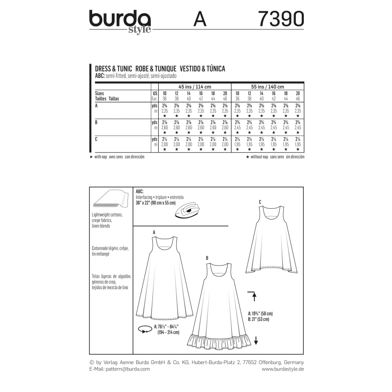 Patron Burda 7390 - Young Robe et Tunique
