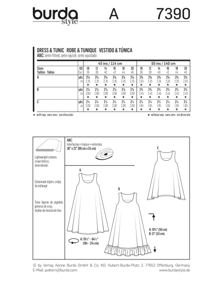 Patron Burda 7390 - Young Robe et Tunique