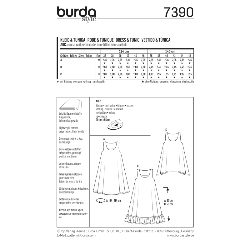 Patron Burda 7390 - Young Robe et Tunique