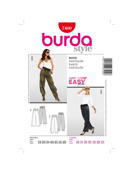 Patron Burda 7400 - Pantalon Large Femme sur bande élastique