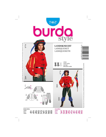 Patron Burda Carnaval 7467 - Déguisement Historique Lansquenet