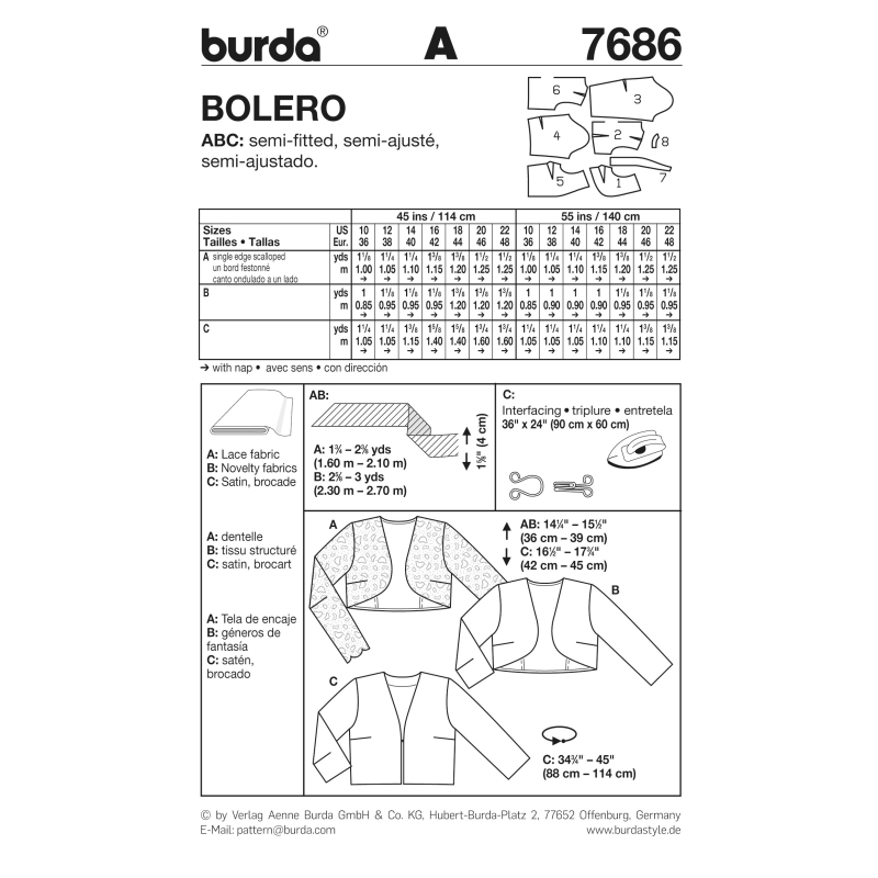 Patron Burda 7686 - Boléro