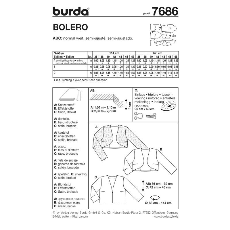 Patron Burda 7686 - Boléro