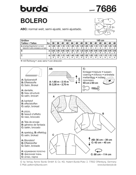 Patron Burda 7686 - Boléro