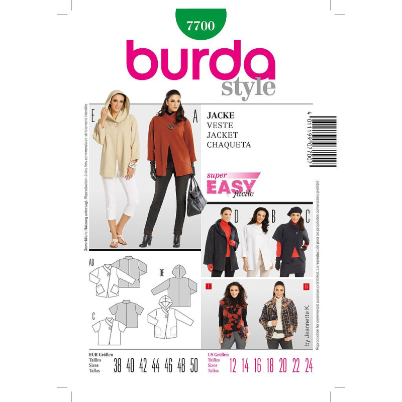 Patron Burda 7700 - Veste