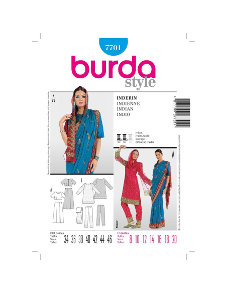 Patron Burda Carnaval 7701 - Déguisement Historique Indienne