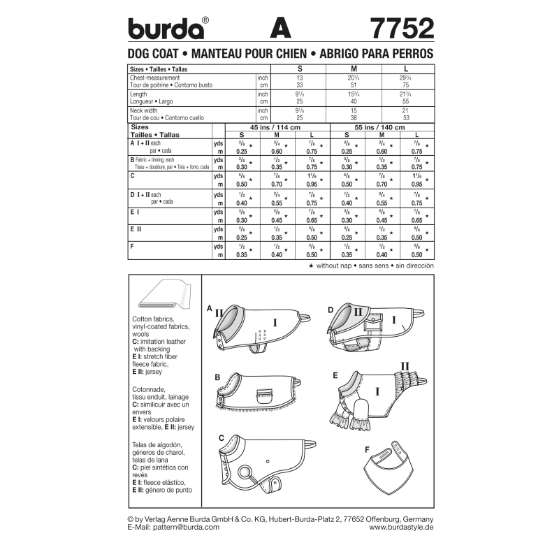 Patron Burda 7752 - Idée Creative Manteau pour chien