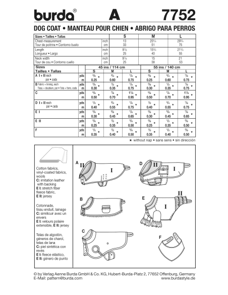 Patron Burda 7752 - Idée Creative Manteau pour chien