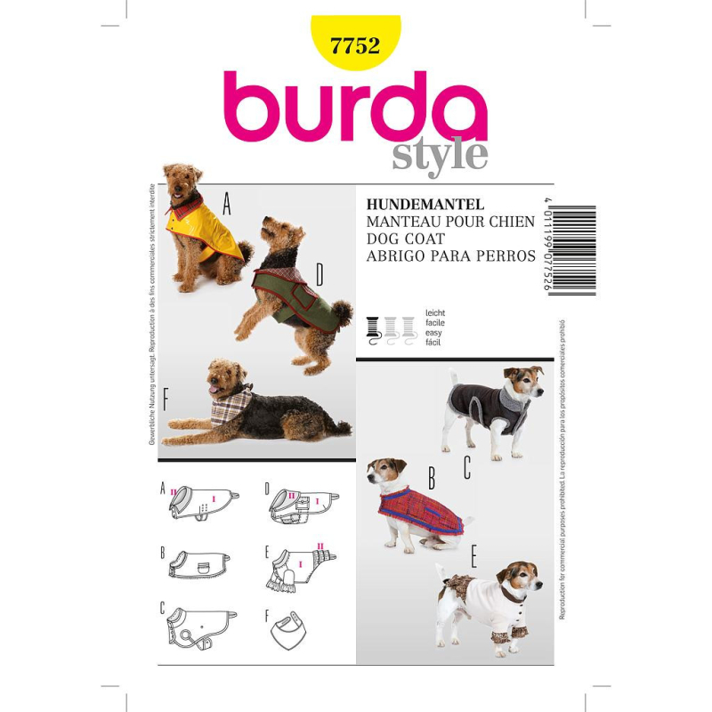 Patron Burda 7752 - Idée Creative Manteau pour chien