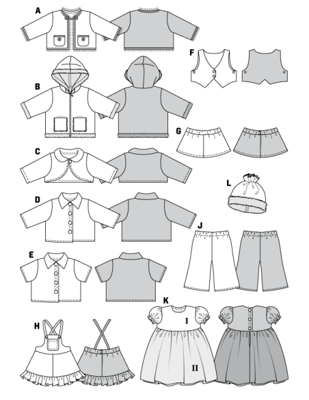 Patron Burda Creative 7753 - Vêtements de poupées