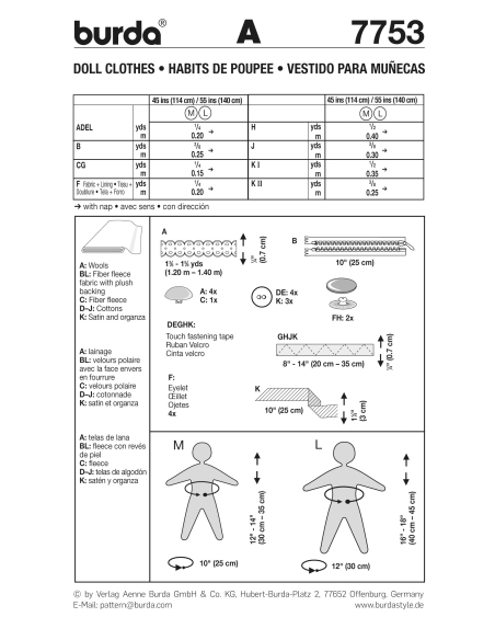 Patron Burda Creative 7753 - Vêtements de poupées