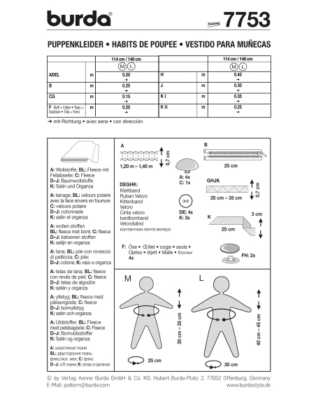 Patron Burda Creative 7753 - Vêtements de poupées