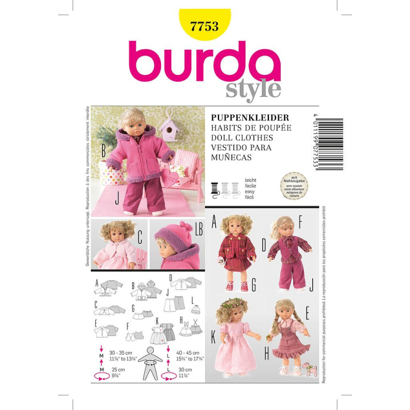 Patron Burda Creative 7753 - Vêtements de poupées