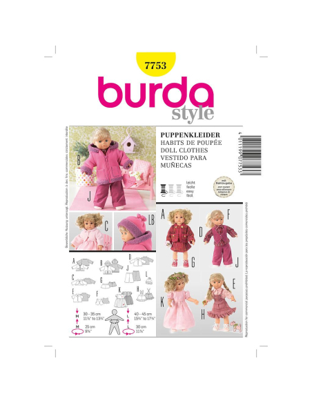 Patron Burda Creative 7753 - Vêtements de poupées