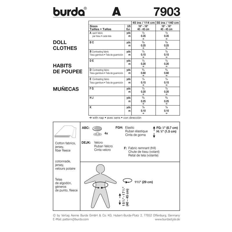 Patron Burda Creative 7903 - Robes de poupées