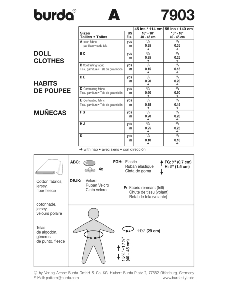 Patron Burda Creative 7903 - Robes de poupées