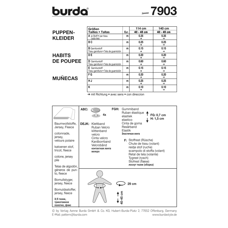 Patron Burda Creative 7903 - Robes de poupées