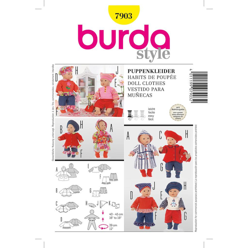 Patron Burda Creative 7903 - Robes de poupées