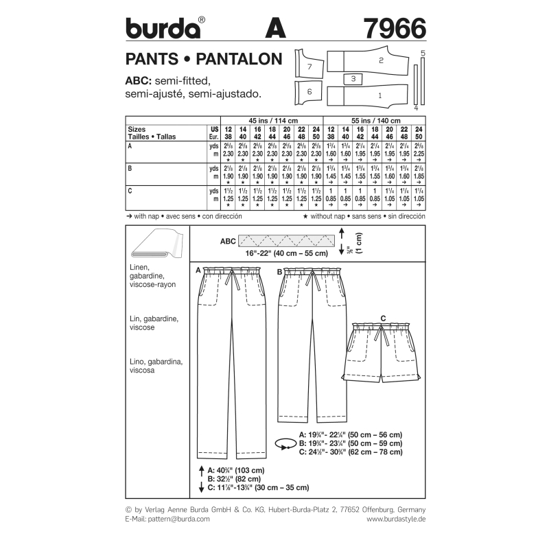 Patron Burda 7966 - Pantalon