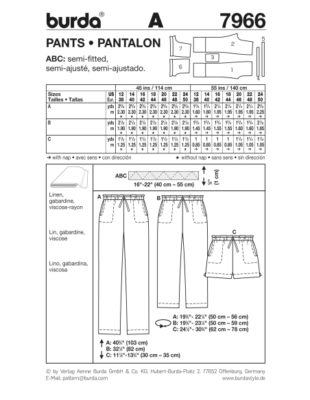 Patron Burda 7966 - Pantalon