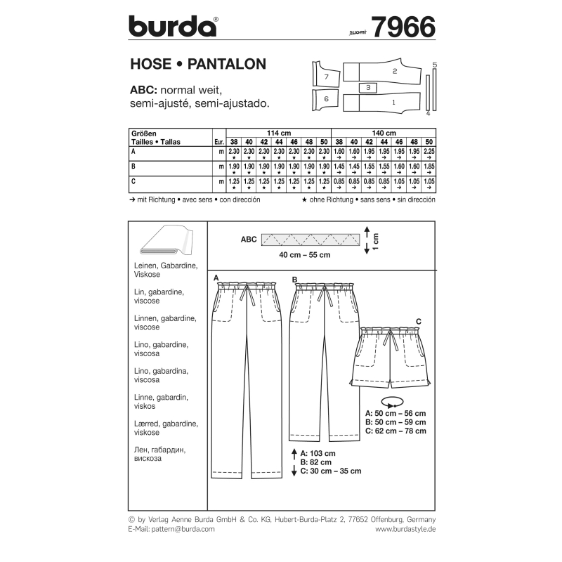 Patron Burda 7966 - Pantalon