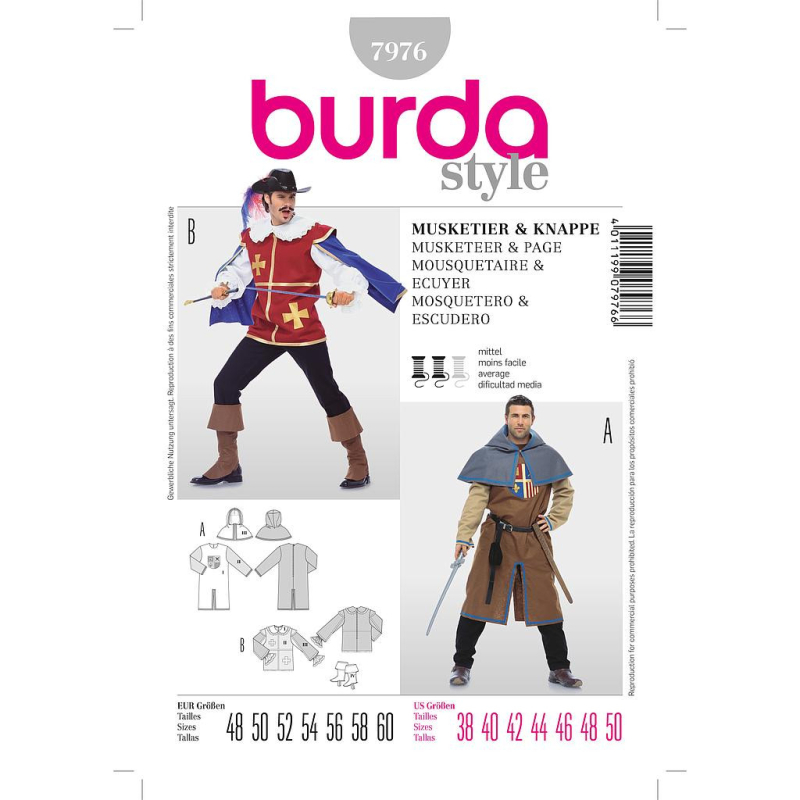 Patron Burda Carnaval 7976 - Déguisement Historique Mousquetaire et Ecuyer