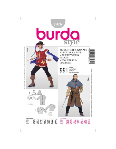 Patron Burda Carnaval 7976 - Déguisement Historique Mousquetaire et Ecuyer