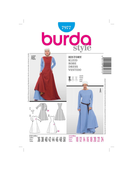 Patron Burda Carnaval 7977 - Déguisement Historique Robe Médiévale