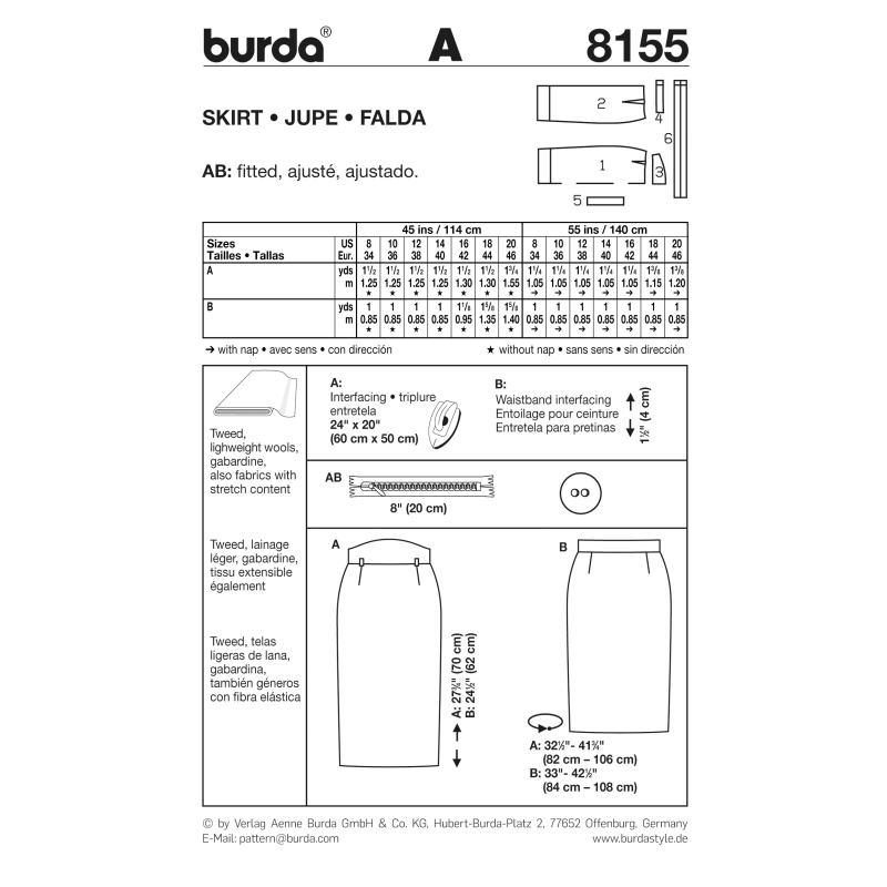 Patron Burda 8155 - Jupe