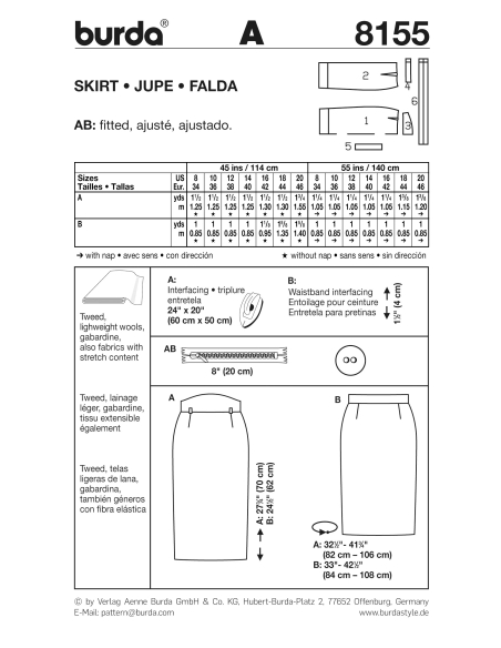 Patron Burda 8155 - Jupe