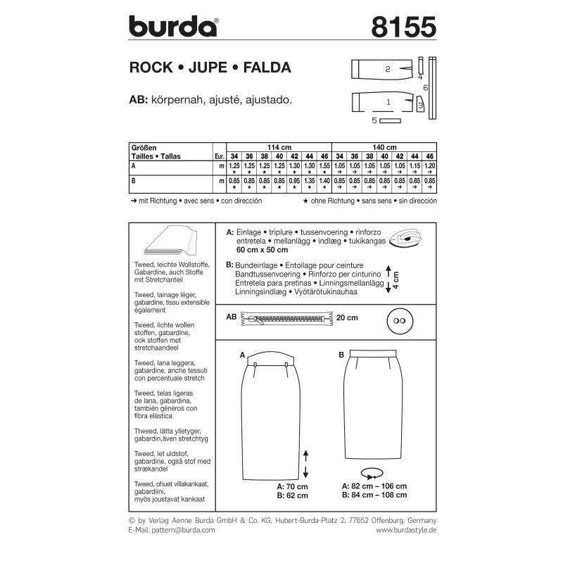 Patron Burda 8155 - Jupe