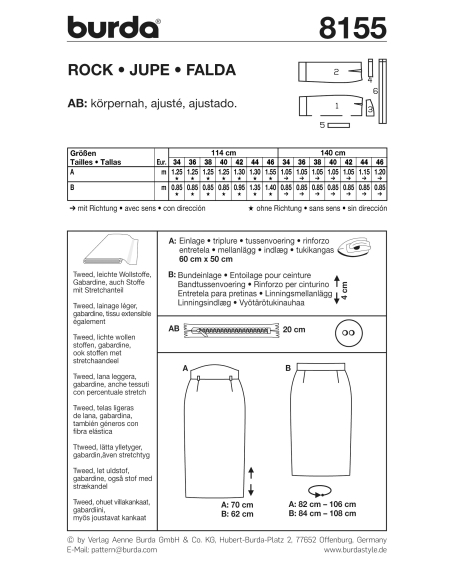 Patron Burda 8155 - Jupe