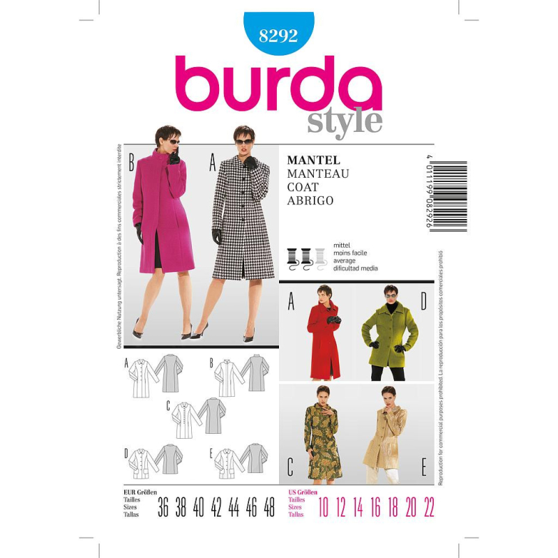 Patron Burda 8292 - Manteau