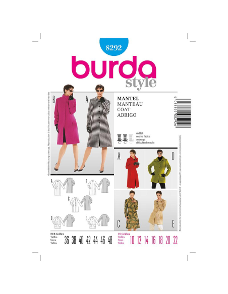 Patron Burda 8292 - Manteau
