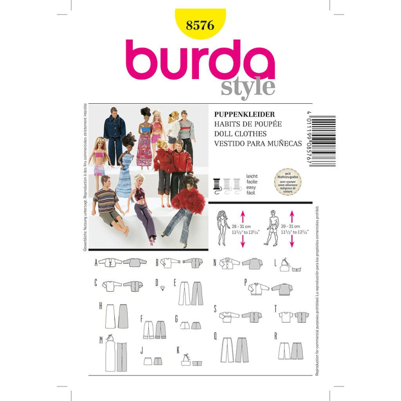 Patron Burda 8576 - Vêtements de poupée style Barbie