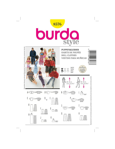 Patron Burda 8576 - Vêtements de poupée style Barbie