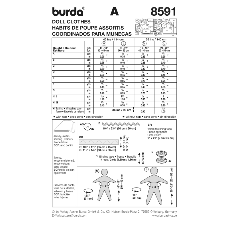 Patron Burda Creative 8591 - habits de poupée