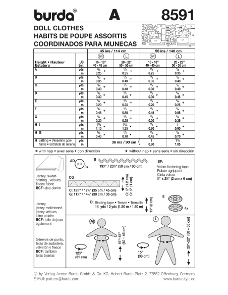 Patron Burda Creative 8591 - habits de poupée