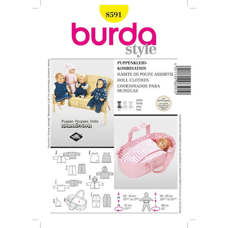 Patron Burda Creative 8591 - habits de poupée