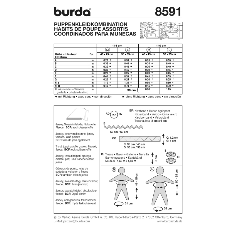 Patron Burda Creative 8591 - habits de poupée