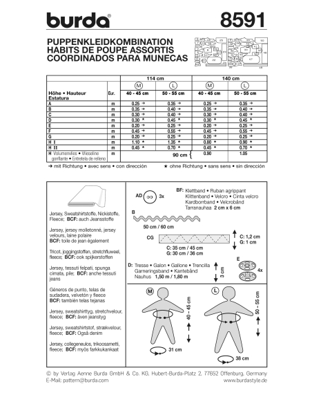 Patron Burda Creative 8591 - habits de poupée