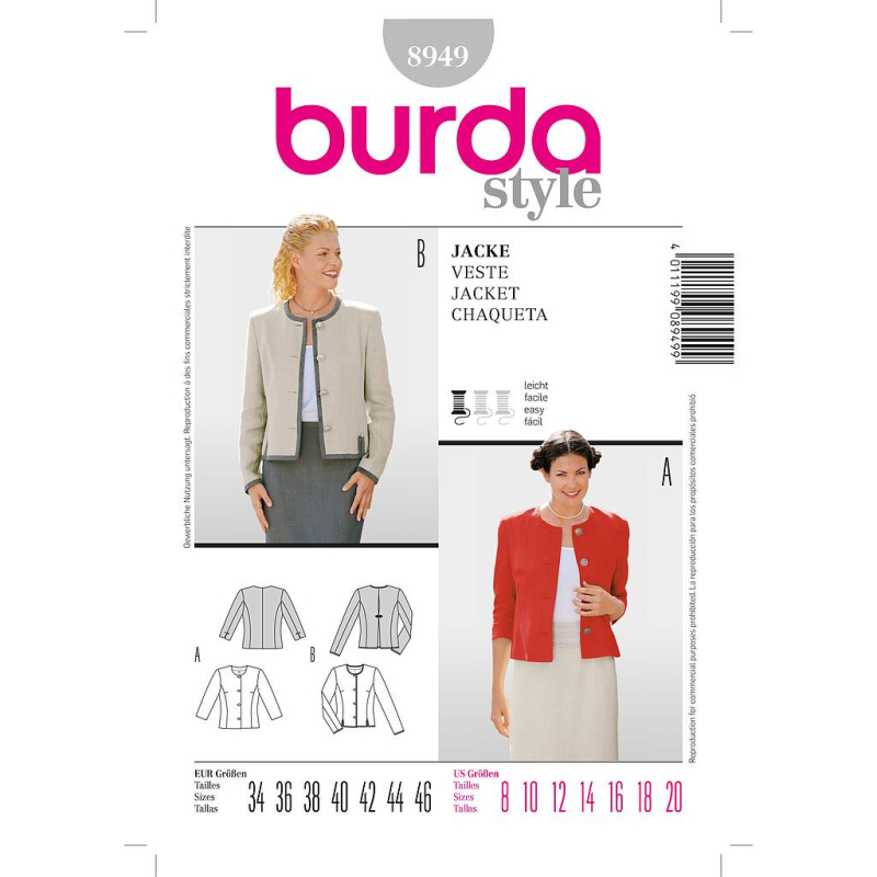 Patron Burda 8949 - Veste