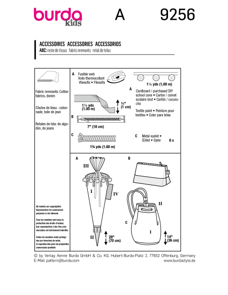 Patron Burda 9256 - Accessoires d'écoliers avec trousse et sac de sport