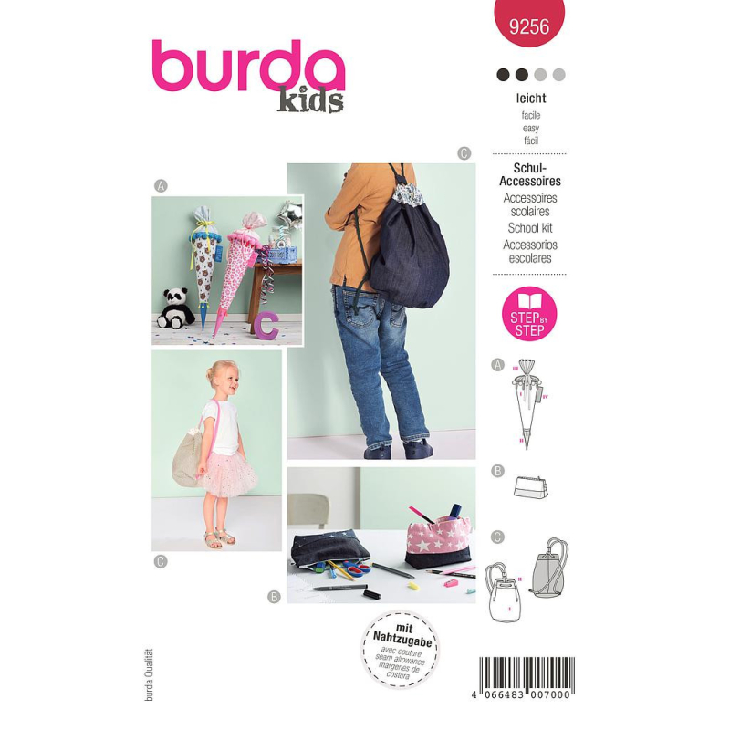 Patron Burda 9256 - Accessoires d'écoliers avec trousse et sac de sport