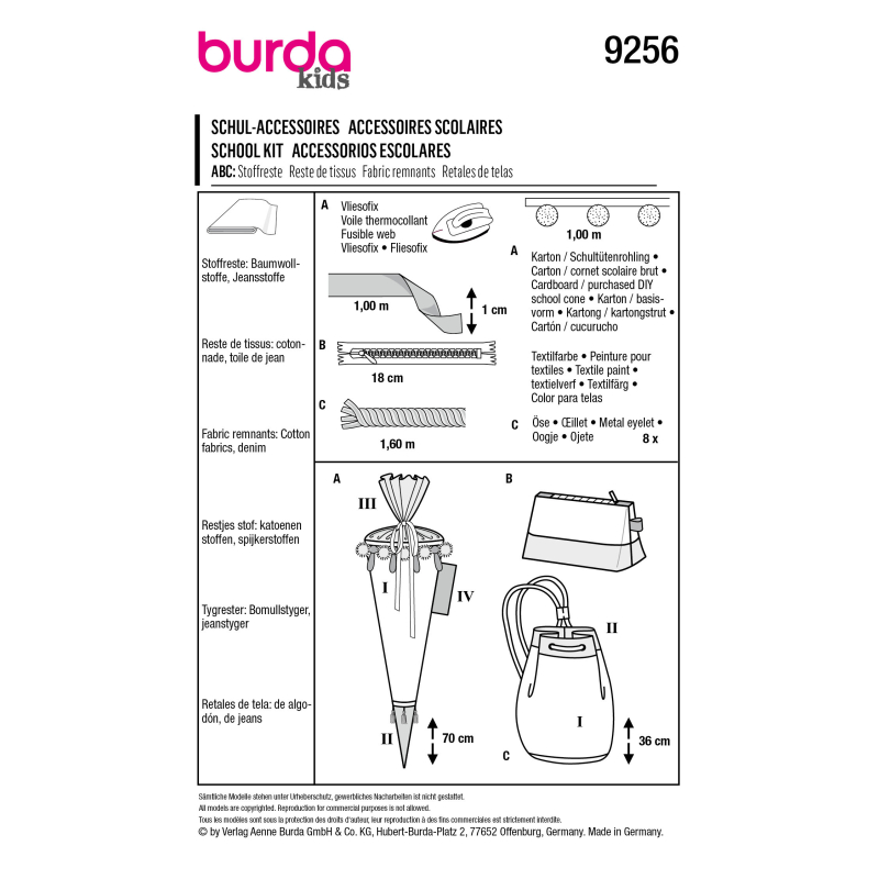 Patron Burda 9256 - Accessoires d'écoliers avec trousse et sac de sport