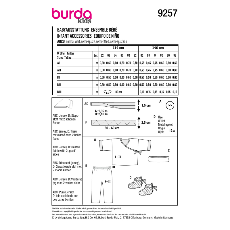 Patron Burda 9257 - Ensemble Pantalon et Veste bébé